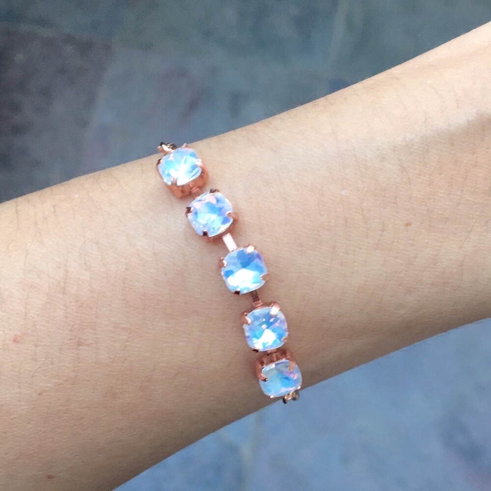 White Opal Aurora Borealis + Rose Gold Adjustable Crystal Bracelet